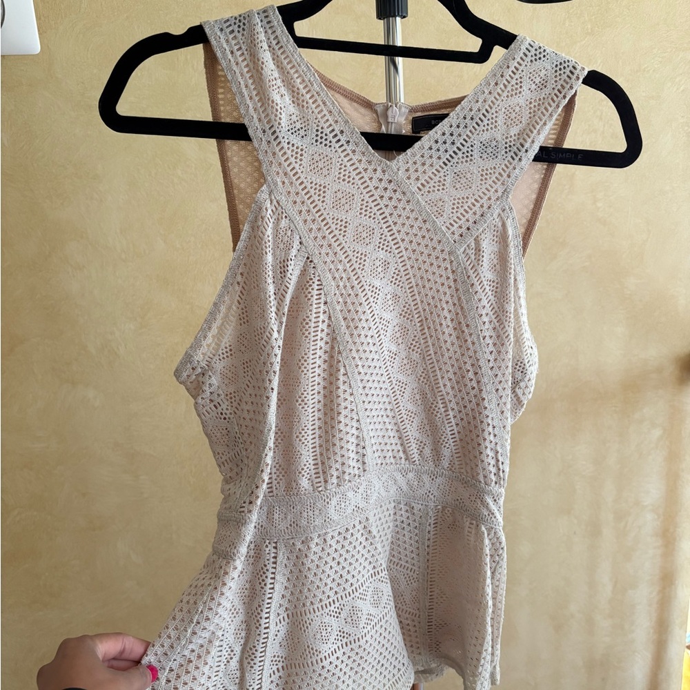 BCBG MaxAzria Cream Lace Sleeveless Top